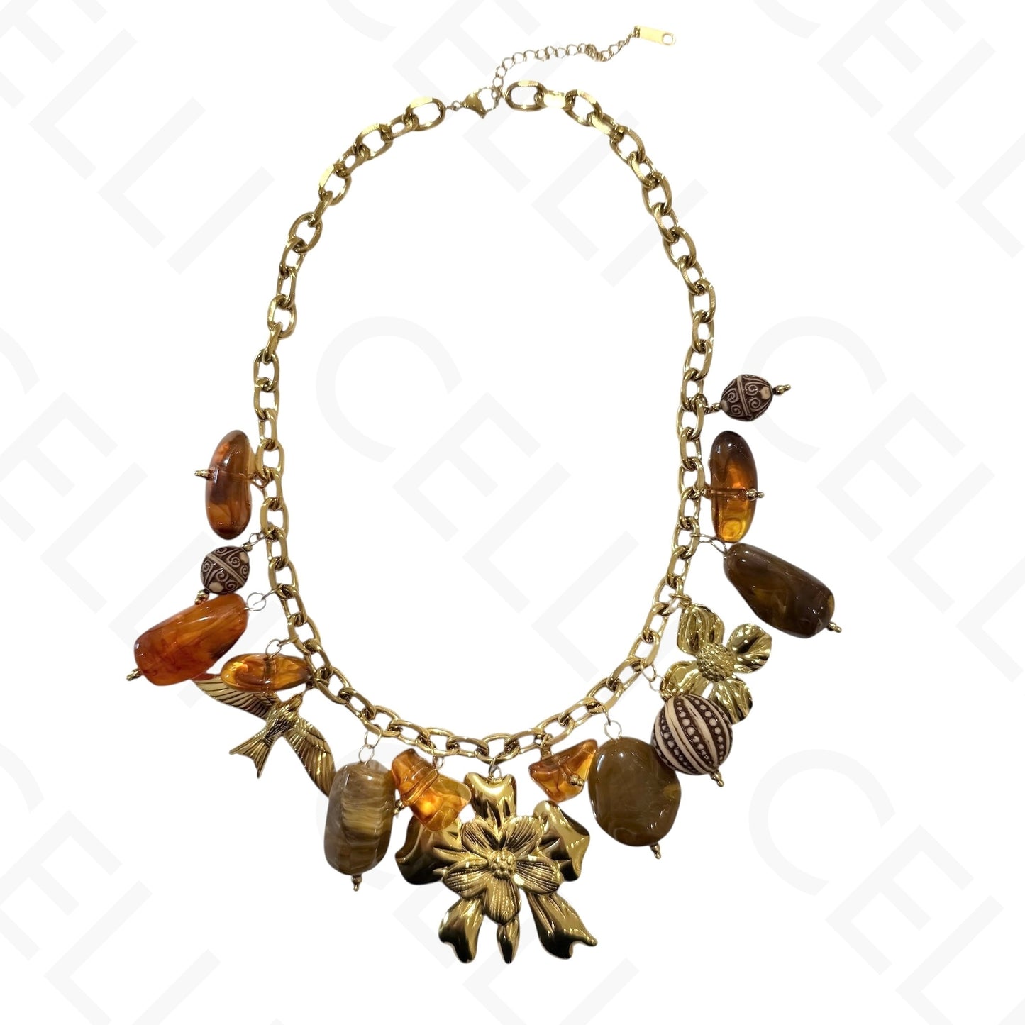 Steel necklace - square with mother-of-pearl