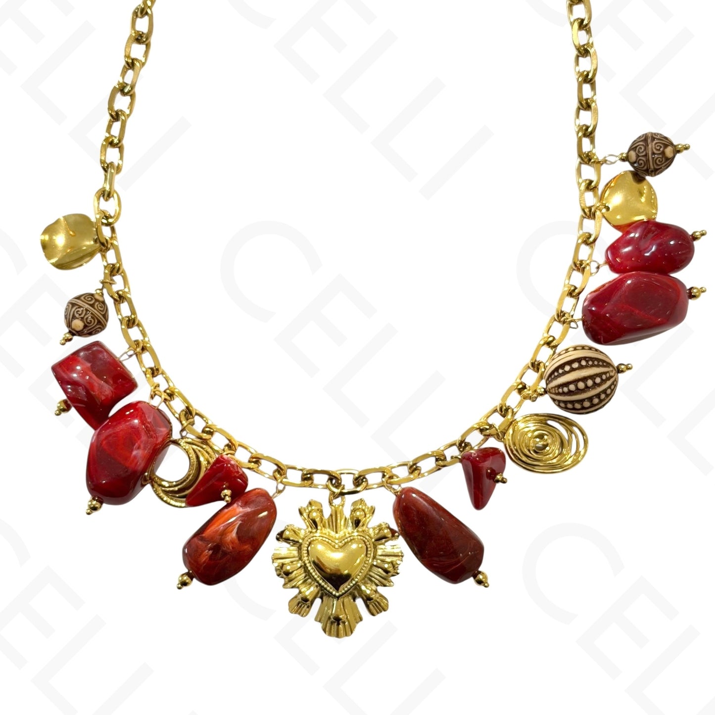 Steel necklace - square with mother-of-pearl