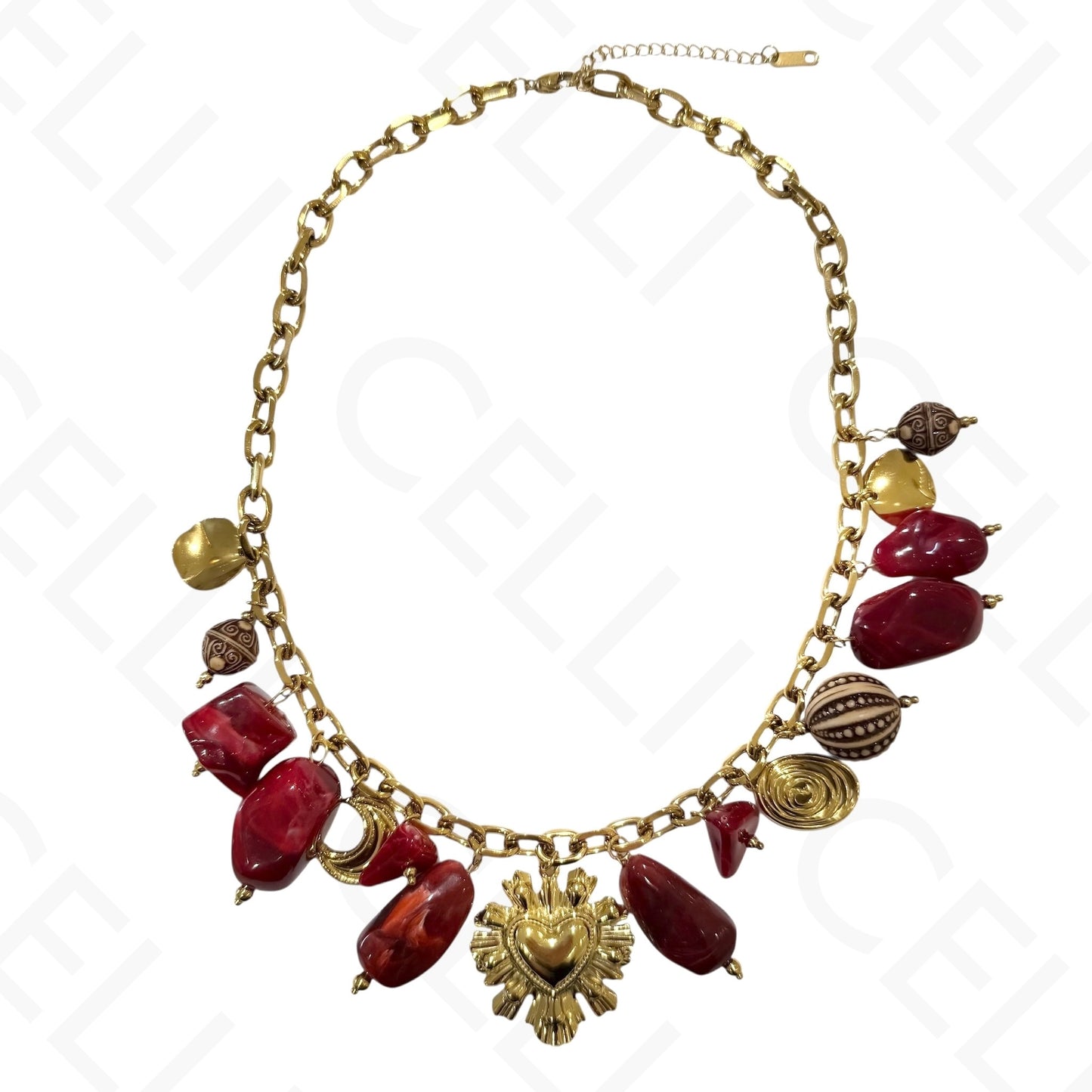 Steel necklace - square with mother-of-pearl