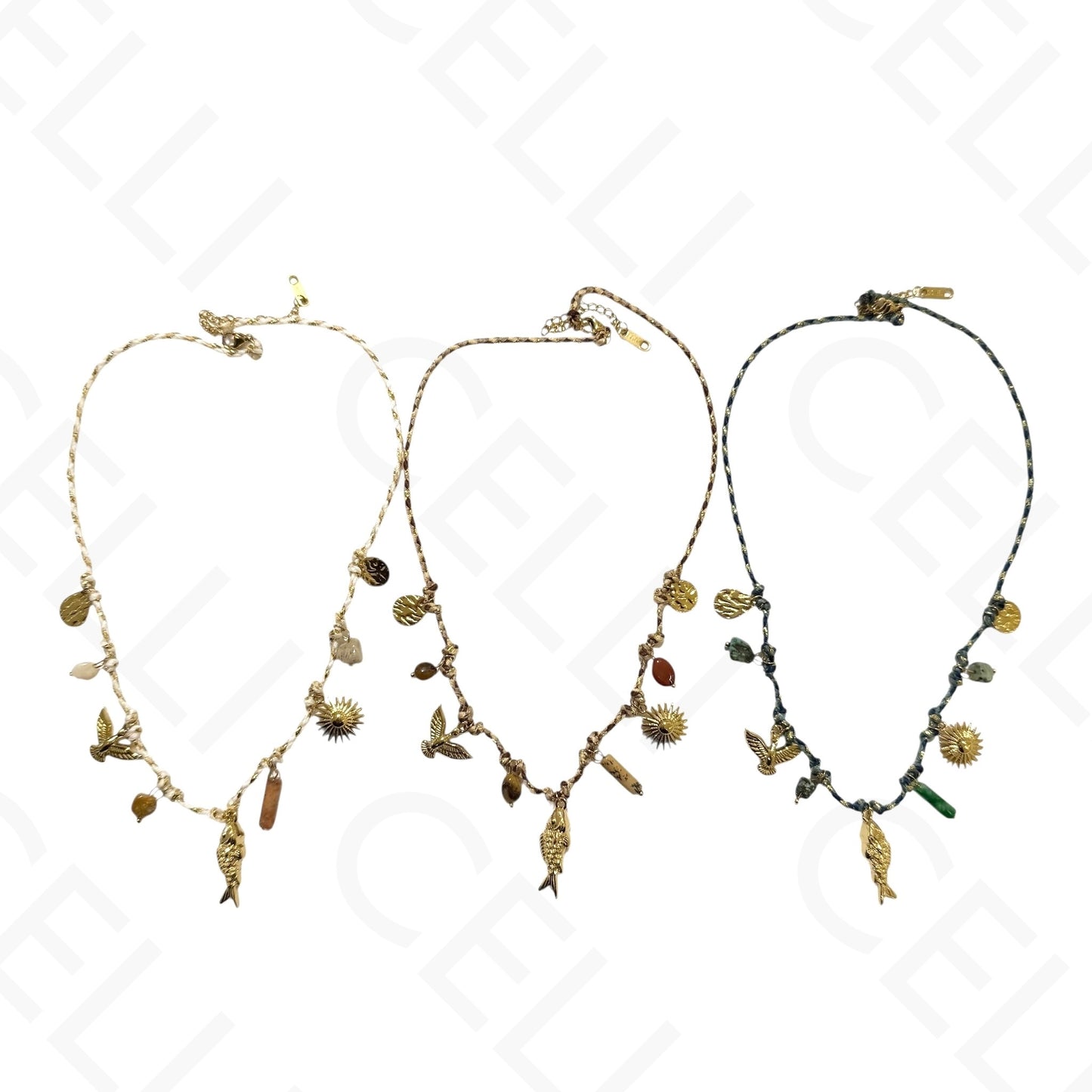 Steel necklace - square with mother-of-pearl