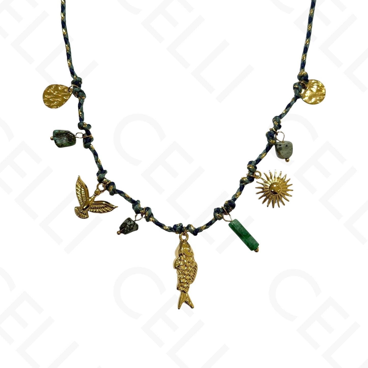 Steel necklace - square with mother-of-pearl