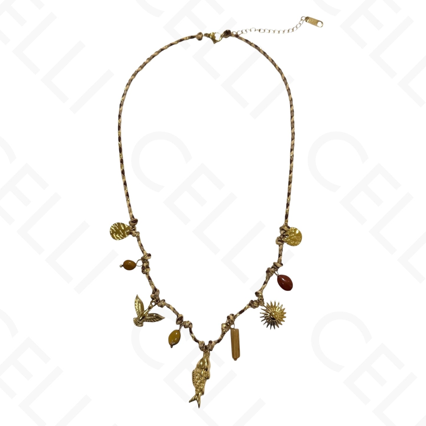 Steel necklace - square with mother-of-pearl