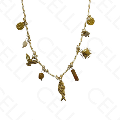 Steel necklace - square with mother-of-pearl