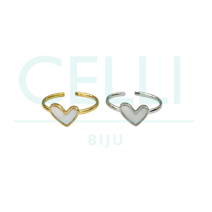 Steel Ring - Heart with Mother-of-Pearl