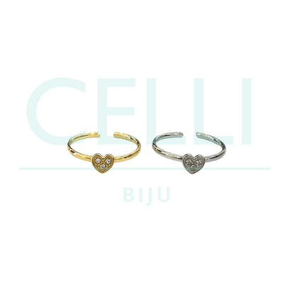 Steel Ring - Heart with Diamonds