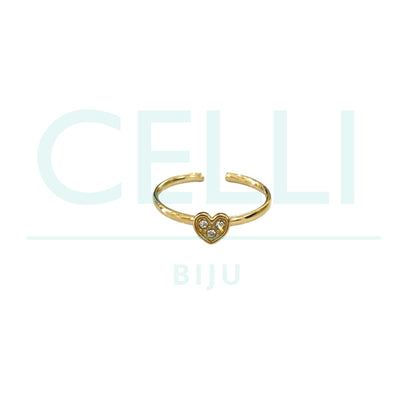 Steel Ring - Heart with Diamonds