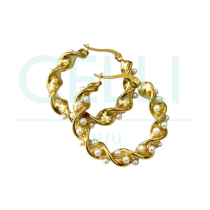 Brinco Argola de Aço - torcido com pérolas