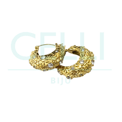 Brinco Argola de Aço - detalhado com brilhantes