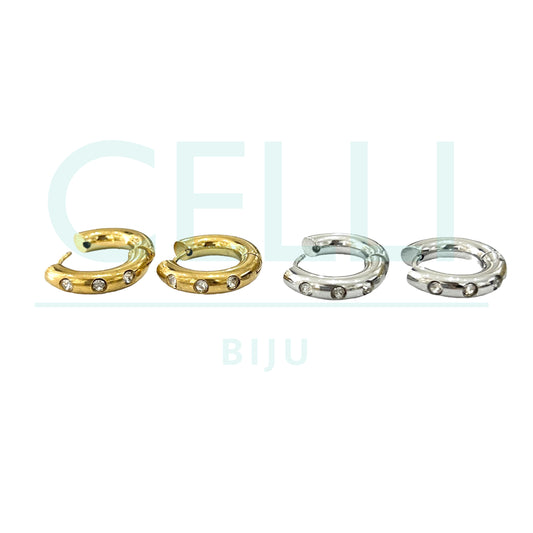 Brinco Argola de Aço - 3 brilhantes