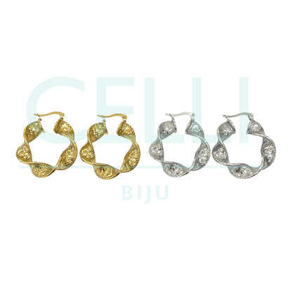 Steel Hoop Earring - Detailed Twist