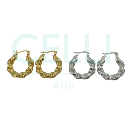 Steel Hoop Earring - Detailed Twist