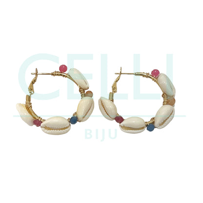 Brinco Argola de Aço - búzios com pedra