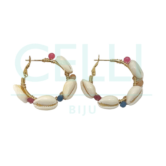 Brinco Argola de Aço - búzios com pedra