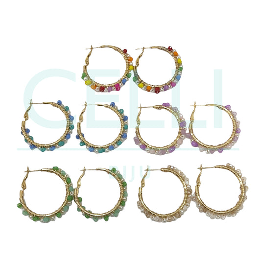 Brinco Argola de Aço - pérolas e cristais facetados