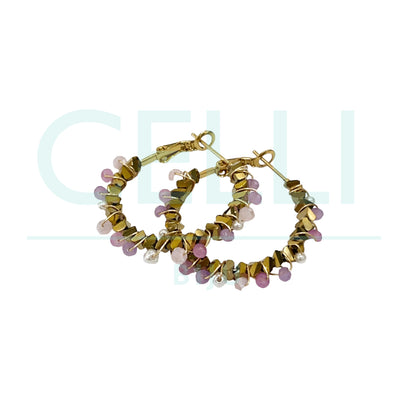 Steel Hoop Earring - Pearls, Hematite, and Faceted Crystals