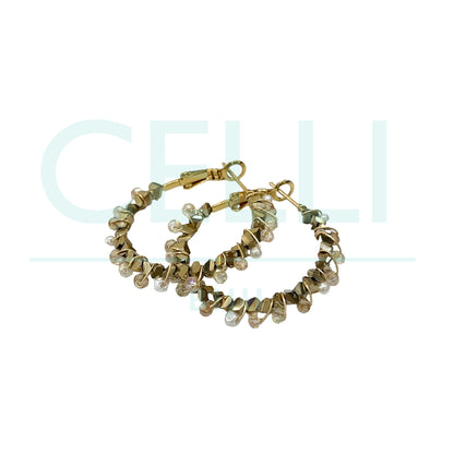 Steel Hoop Earring - Pearls, Hematite, and Faceted Crystals