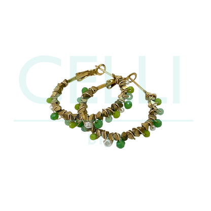 Steel Hoop Earring - Pearls, Hematite, and Faceted Crystals