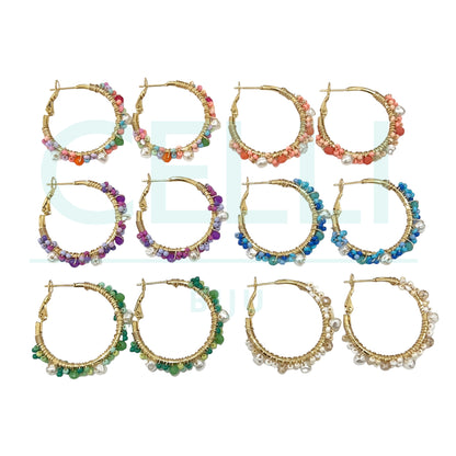 Pendiente de aro de acero - perlas y abalorios