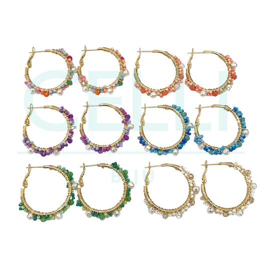 Brinco Argola de Aço - pérolas e missangas