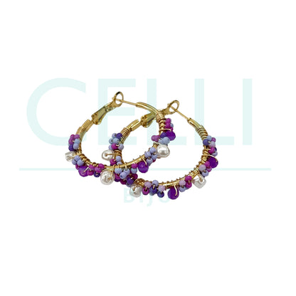 Pendiente de aro de acero - perlas y abalorios