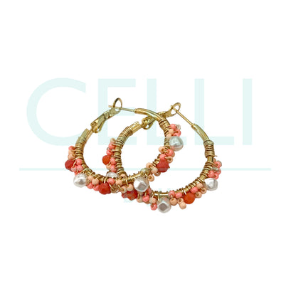 Pendiente de aro de acero - perlas y abalorios