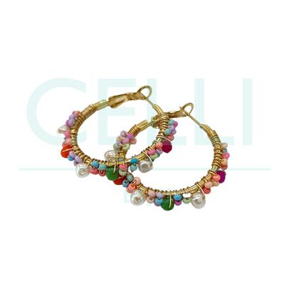 Pendiente de aro de acero - perlas y abalorios