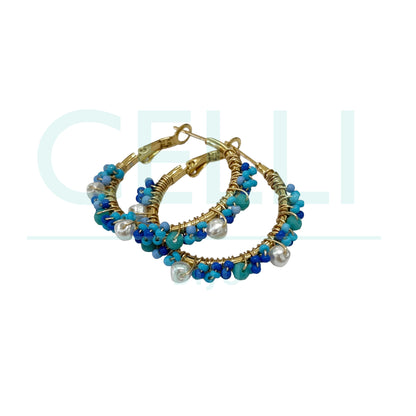 Pendiente de aro de acero - perlas y abalorios