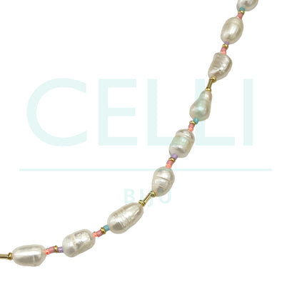 Colar de Aço com pérolas de agua doce e missangas miyuki