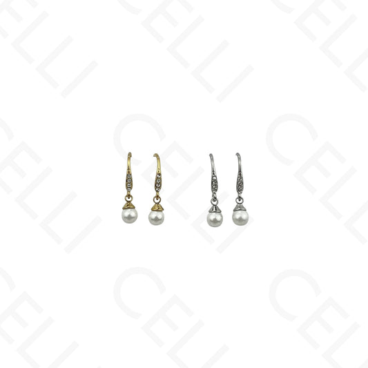 Brinco de aço - pérola e base com brilhantes