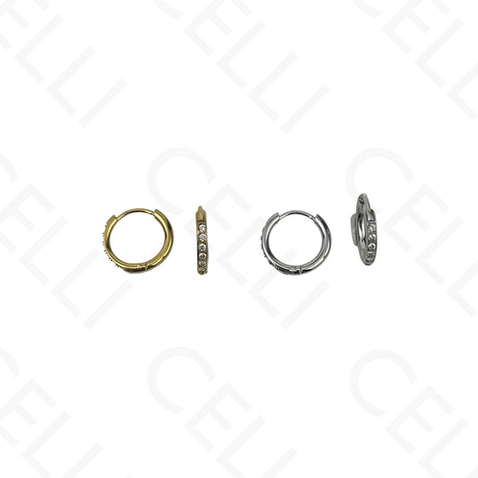 Brinco de aço - argola com brilhantes (10mm)