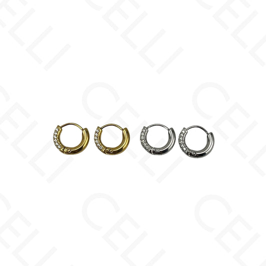 Brinco de aço - argola com brilhantes (12mm)