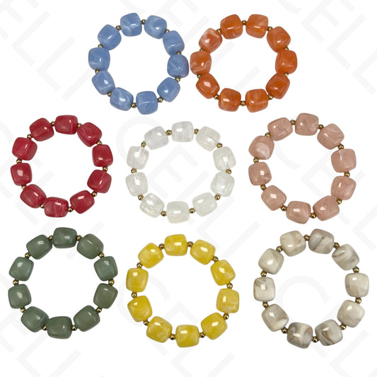 Colar/Pulseira de Aço - cubos de resina colorido