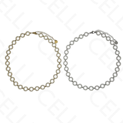 Collar/Pulsera de Acero - círculos de brillantes