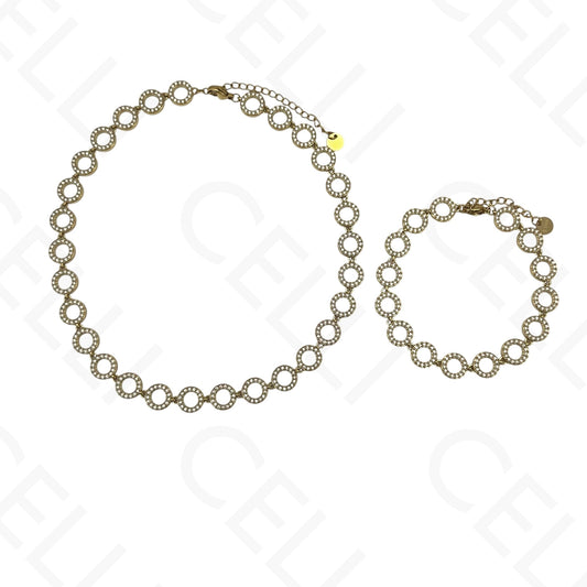 Colar/Pulseira de Aço - círculos de brilhantes