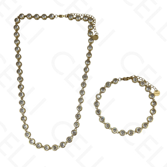 Colar/Pulseira de Aço - brilhantes redondos