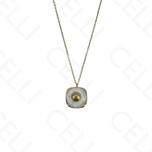 Colar de Aço - concha quadrado esmaltado branco