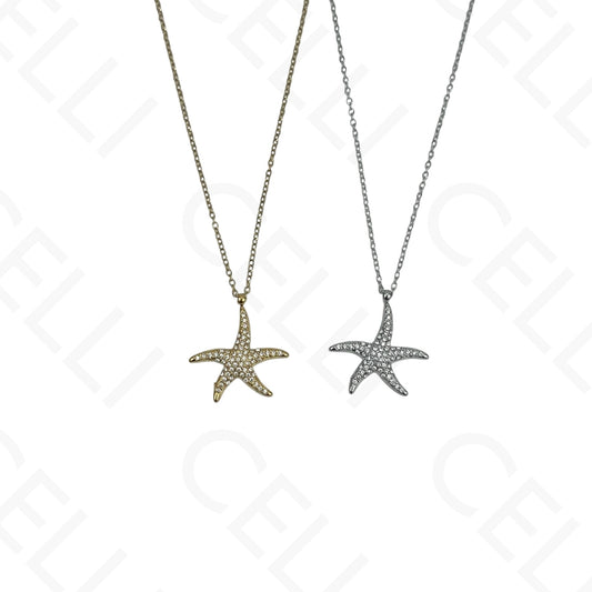 Colar de Aço - estrela do mar com brilhantes