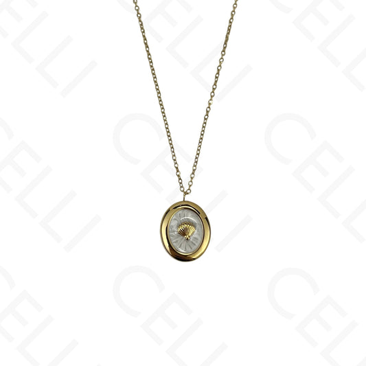Colar de Aço - concha oval esmaltado branco