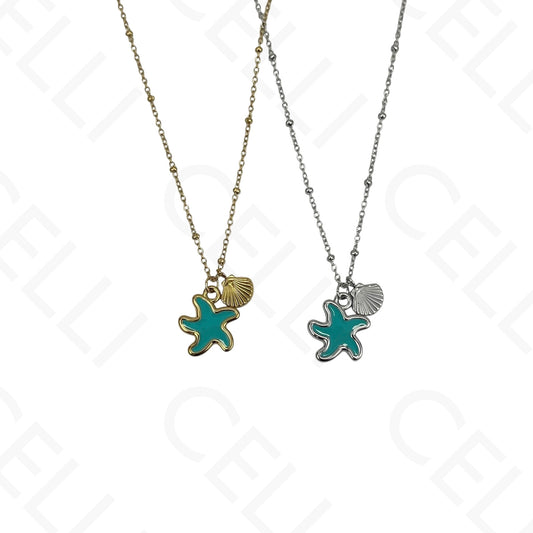 Colar de Aço - estrela do mar esmaltado azul