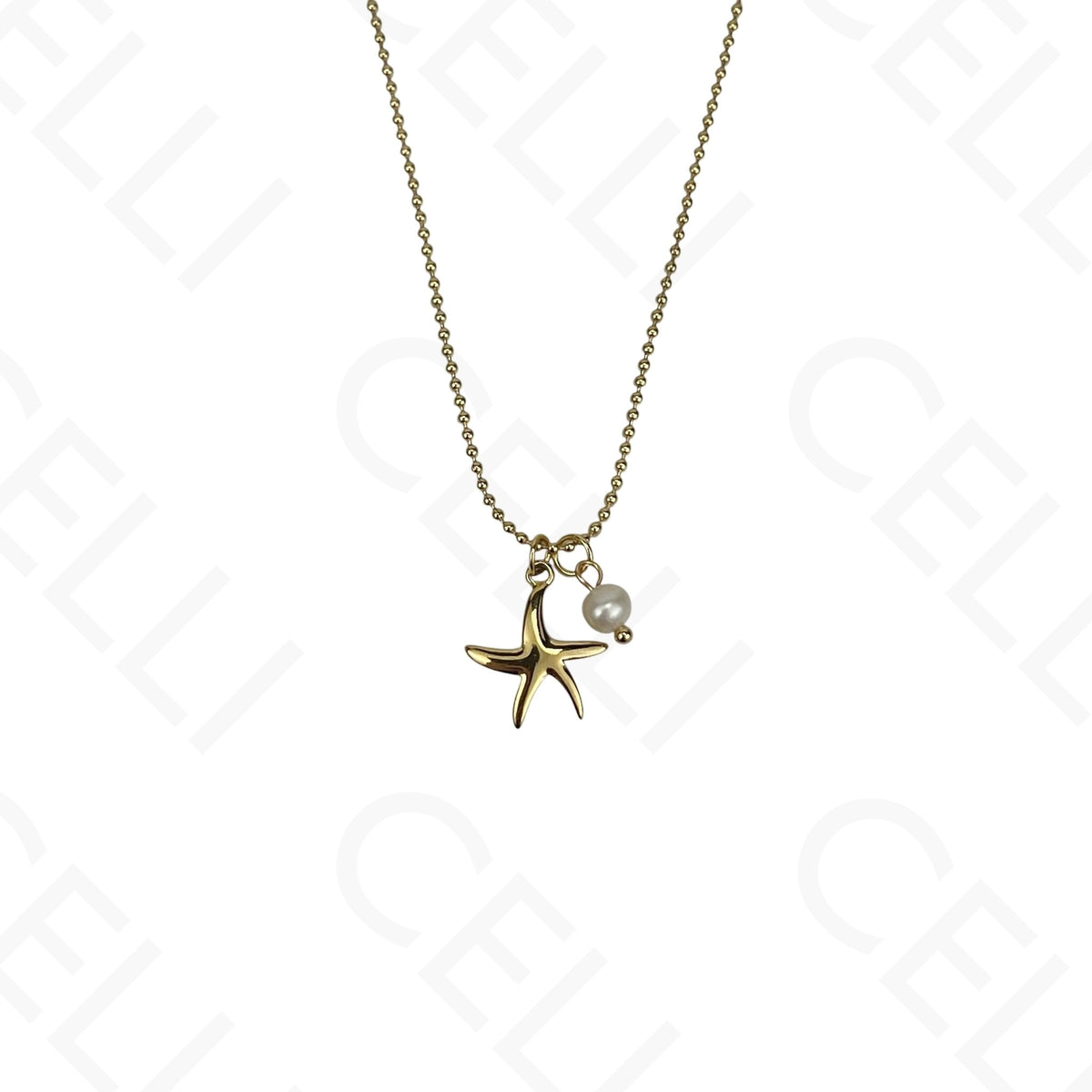 Steel Necklace - Starfish with Pearl