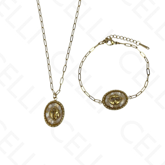 Colar/Pulseira de aço - pendente resina com búzio