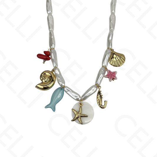 Colar/Pulseira de aço - elementos do mar, peixe resina azul