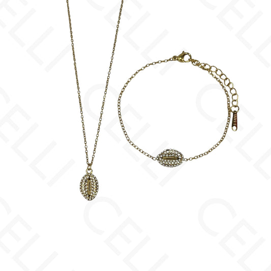 Colar/Pulseira de aço - búzio com brilhantes