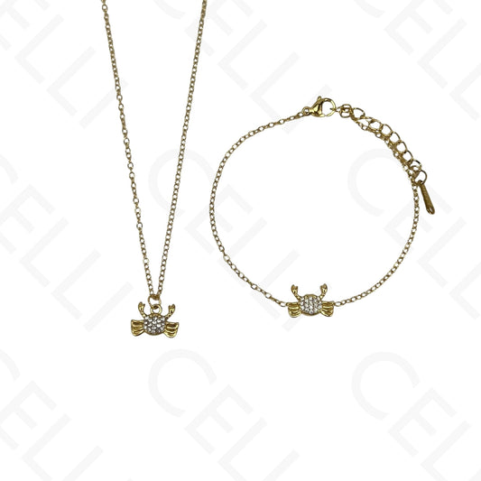 Colar/Pulseira de aço - caranguejo com brilhantes