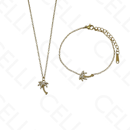 Colar/Pulseira de aço - palmeira com brilhantes