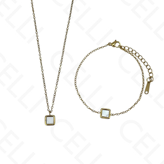 Colar/Pulseira de aço - madrepérola quadrada