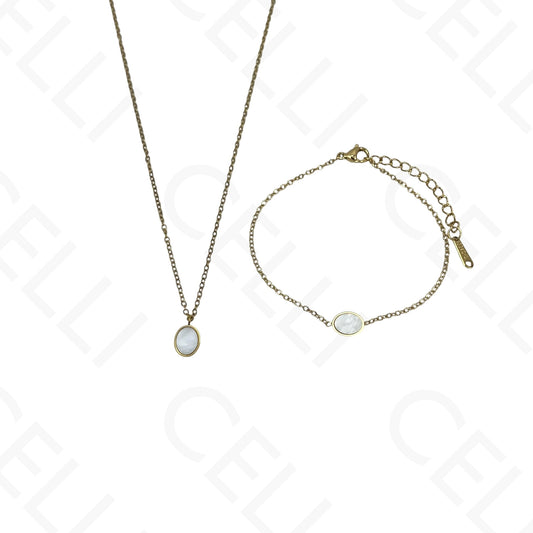Colar/Pulseira de aço - madrepérola oval