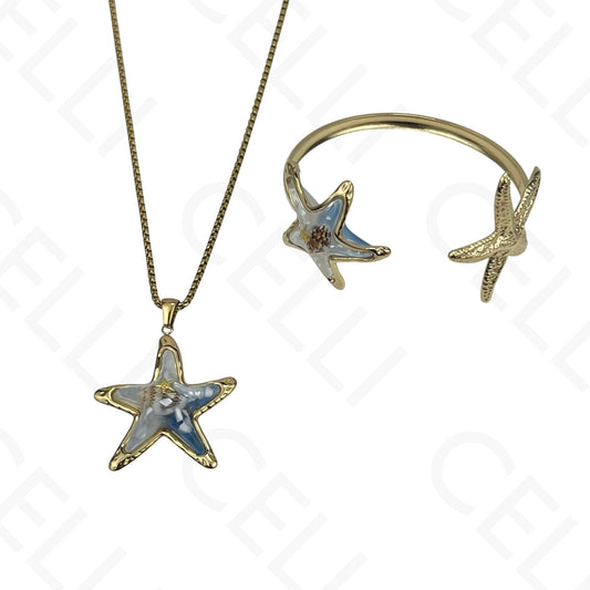 Colar/Bracelete de Aço - estrela do mar resina