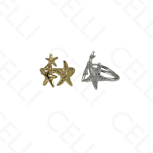 Anel de Aço Ajustável - três estrelas do mar