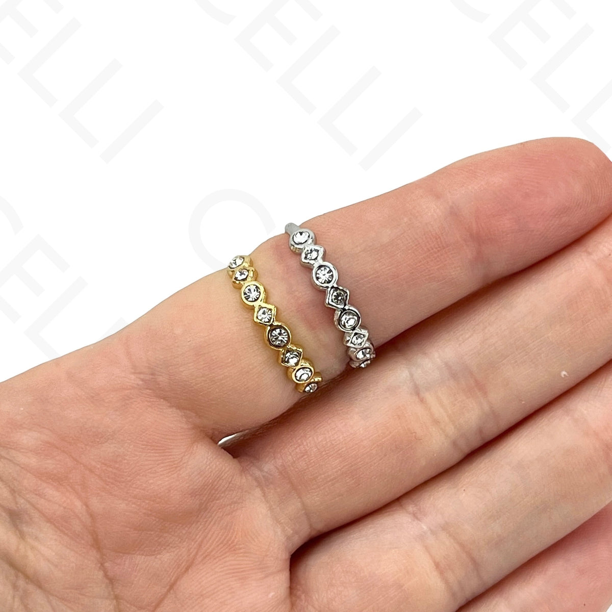Adjustable Steel Ring - Round Rhinestones